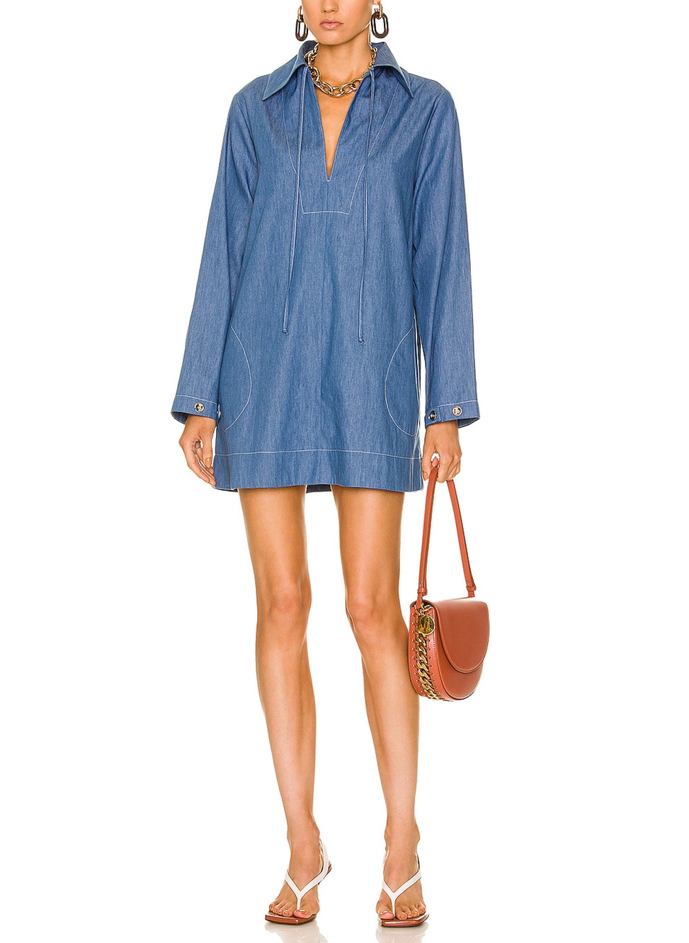 Matthew Bruch Washed Blue Spread Collar Popover Dress Size 2